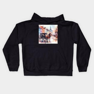 Artist illustration of an idealist town from the horse and buggy days. Kids Hoodie